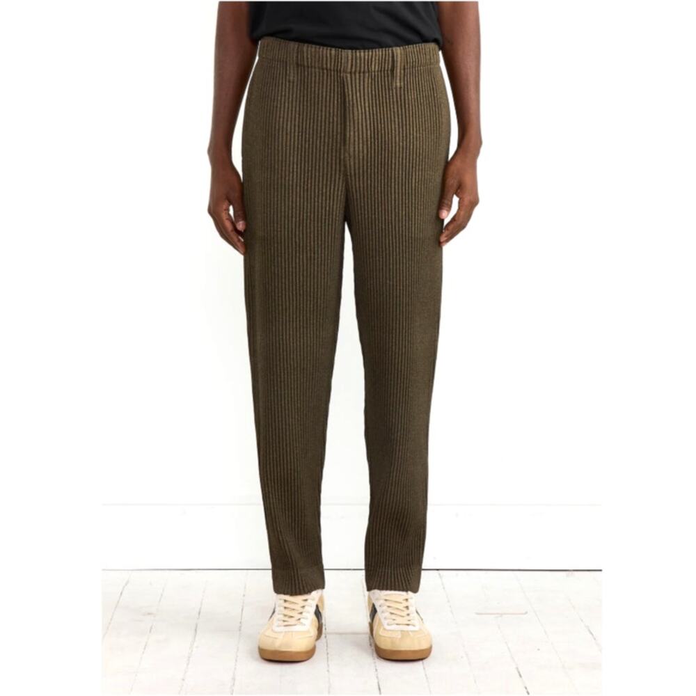 Homme Plisse Issey Miyake Men's Khaki Wool Like Light Pleated Trousers Size 2  M